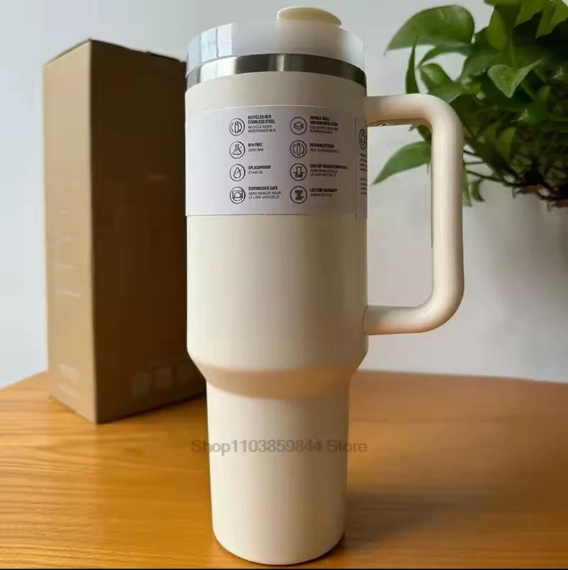 Quencher H2.0 FlowState Stainless Steel Vacuum Insulated Tumbler with Lid and Straw for Water, Iced Tea or Coffee, Smoothie and More, 40 oz (Rose Quartz) (Floral Blue)
