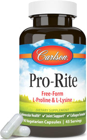 Carlson - Pro-Rite, Free-Form L-Proline & L-Lysine, Health, Joint Support & Collagen Formation, 90 Capsules