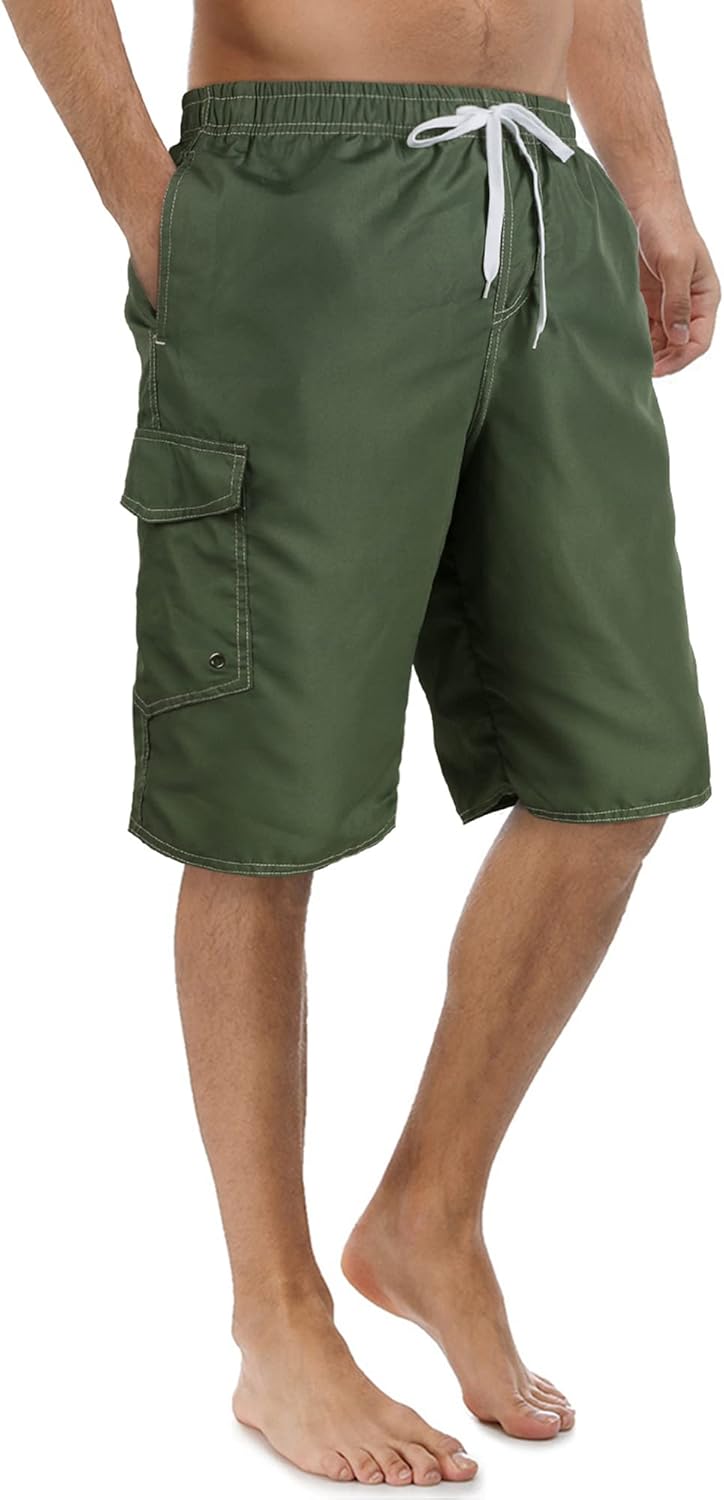 Men Trunk Style Swim Trunks - Army Green