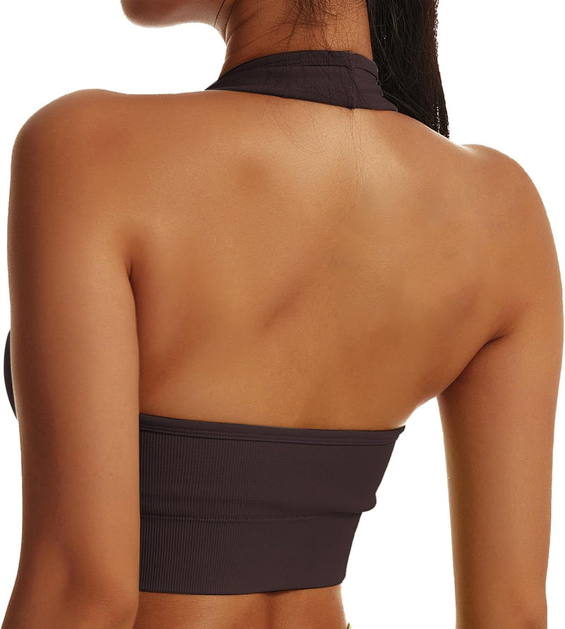 Vertvie Halterneck Sports Bra Backless Fitness Bustier Women's Padded Push Up Bra Without Underwire Sports Bra Top Yoga Bra Medium Support Workout