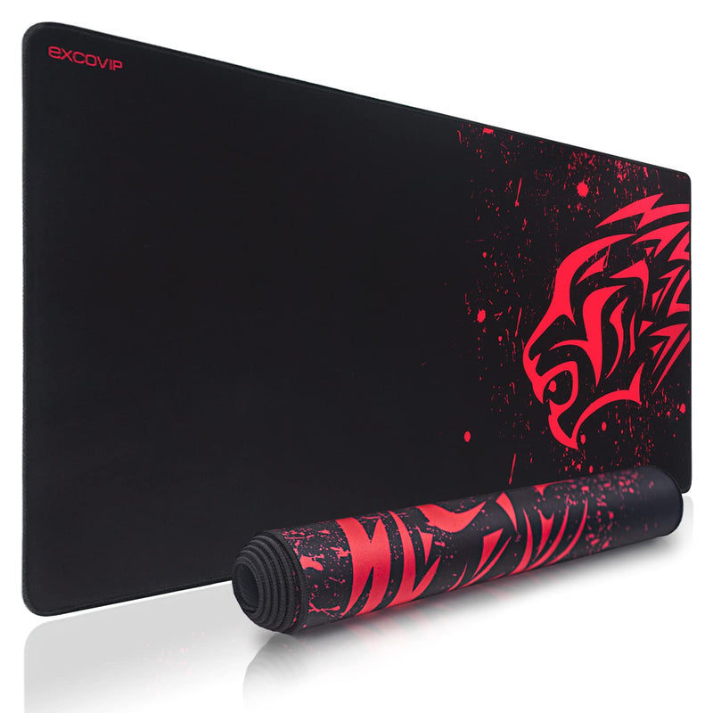 EXCOVIP Extended Large Gaming Mouse Pad XXL (900 x 400mm) Non-Slip Rubber Base Mouse pad Mice Smooth Cloth Surface Keyboard Mouse Pads for Computers Red Leopard 14674