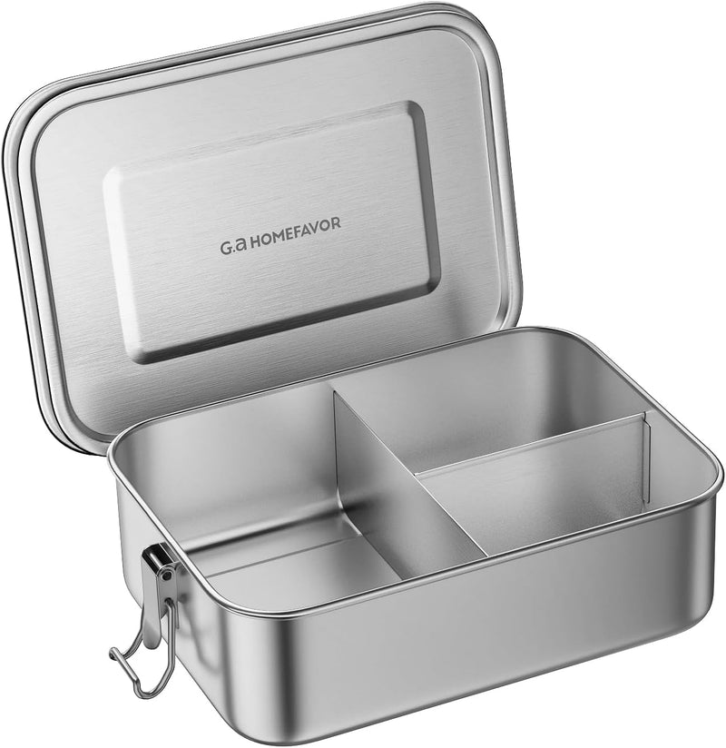 G.a HOMEFAVOR Kids Stainless Steel Lunch Box - 4-Compartment Bento Box with Locking Lid, One-Touch Latch, Leakproof Food Container for School, Travel, 800 ml, Blue - 1200ml, 3 compartiments