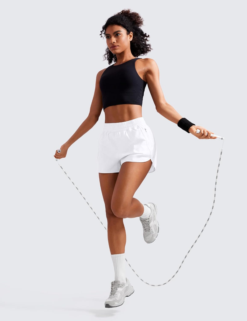 CRZ YOGA Women's High Waisted Running Shorts Mesh Liner - 3'' Dolphin Quick Dry Athletic Gym Track Workout Shorts Zip Pocket