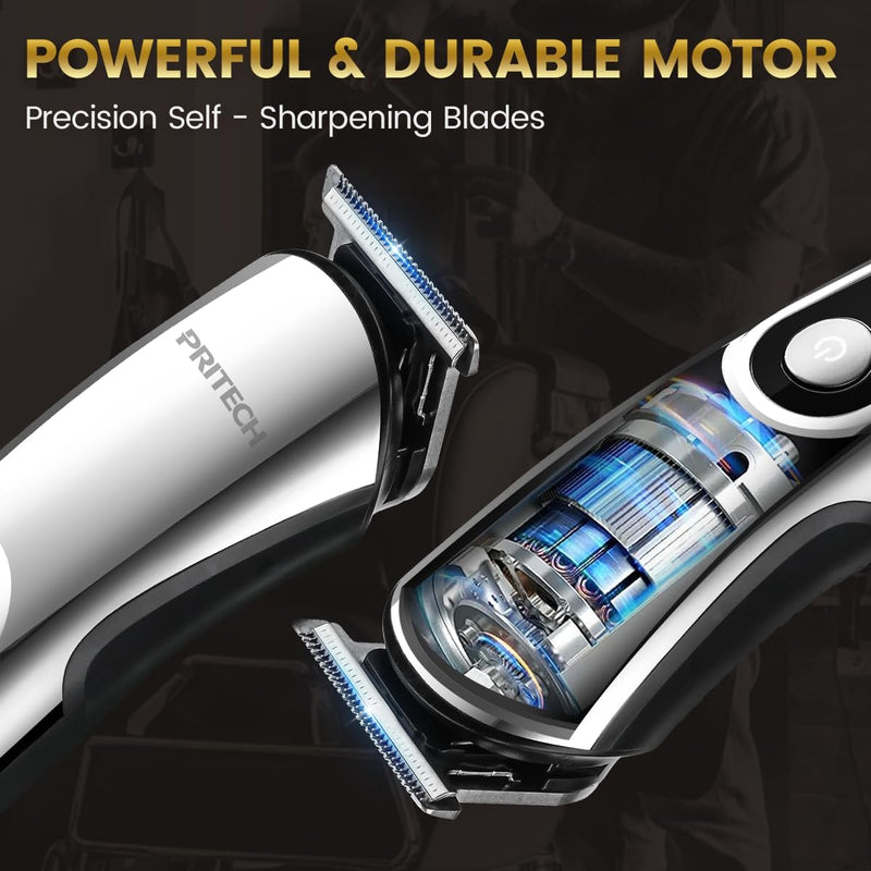 PRITECH Beard Trimmer for Men, 3 in 1 Hair Clippers for Men Kit, Nose Hair Trimmer, Micro Shaver Mens Grooming Kit Cordless Electric Hair Trimmer LED Display IPX6 (Silver)