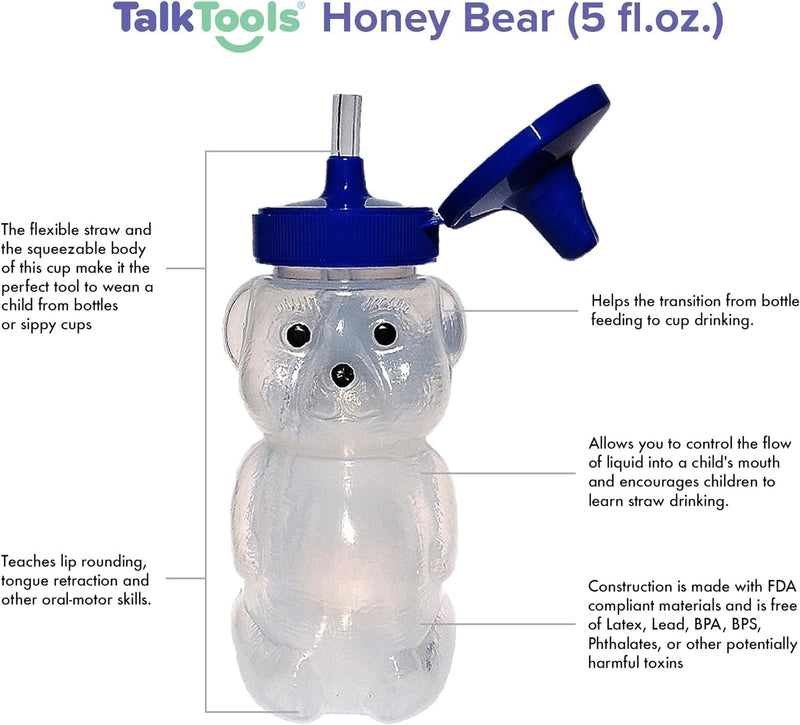 Talktools Honey Bear Drinking Cup with 2 Flexible Straws - Includes Instructions - Spill-proof Lid
