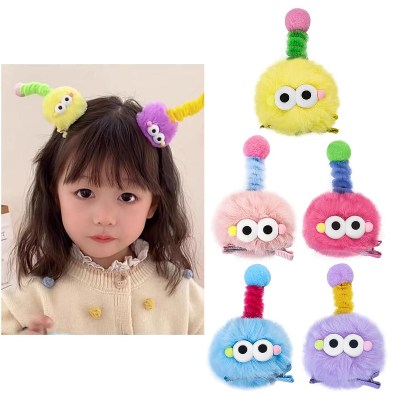 Fluffy Pom Poms Hair Clips, 5 Pcs Cartoon Hair Barrettes For Kids, Cute Ball Pompom Hair Clips, Hair Accessories for Girls??andmad Hair Clips, Colorful Hair Clips For Toddler