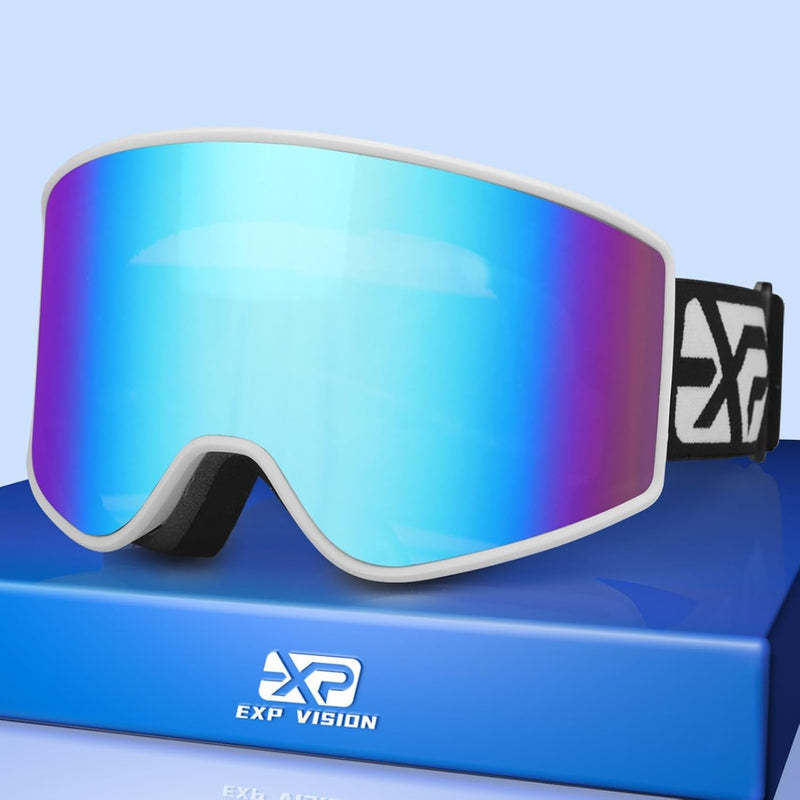 EXP VISION Ski Goggles, Over Glasses Snow Goggles Anti Fog Snowboard Goggles for Men, Women Youth(Adult Ski Goggles-Silver) - Adult Size Adult Ski Goggles-blue