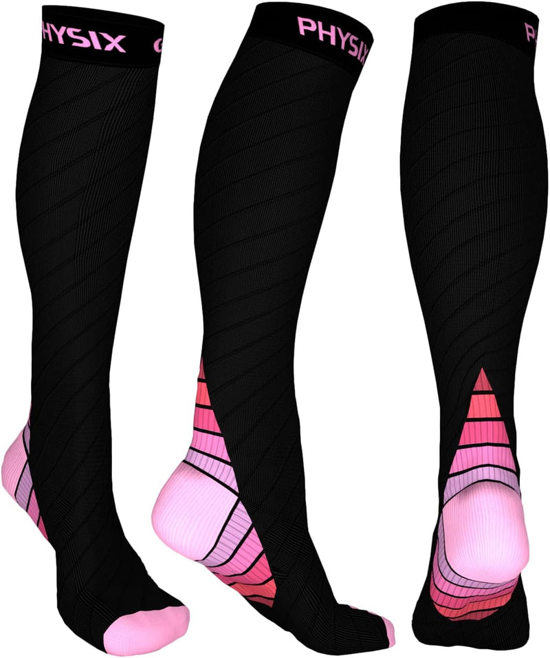 Compression Socks for Men & Women 20-30 mmhg - Athletic Fit (1 Pair) - XXL Black/Pink