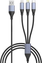 SKY-TOUCH 3 in 1 USB Phone Charger Cables 5A Fast Braided Nylon Unbreakable Charging Cable, Universal Multiple Ports Charging Cord with USB C/Micro USB/IOS Connector for Phones - 1 PCS