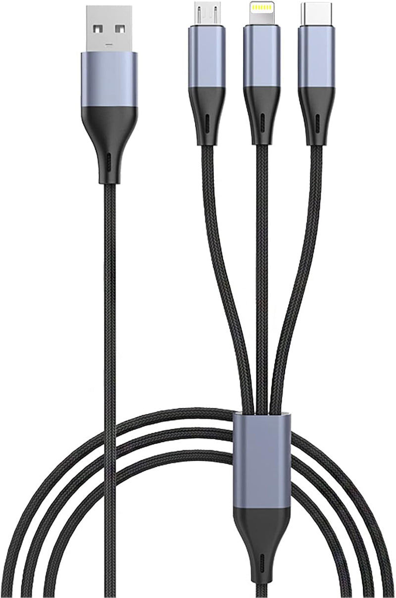 SKY-TOUCH 3 in 1 USB Phone Charger Cables 5A Fast Braided Nylon Unbreakable Charging Cable, Universal Multiple Ports Charging Cord with USB C/Micro USB/IOS Connector for Phones - 1 PCS