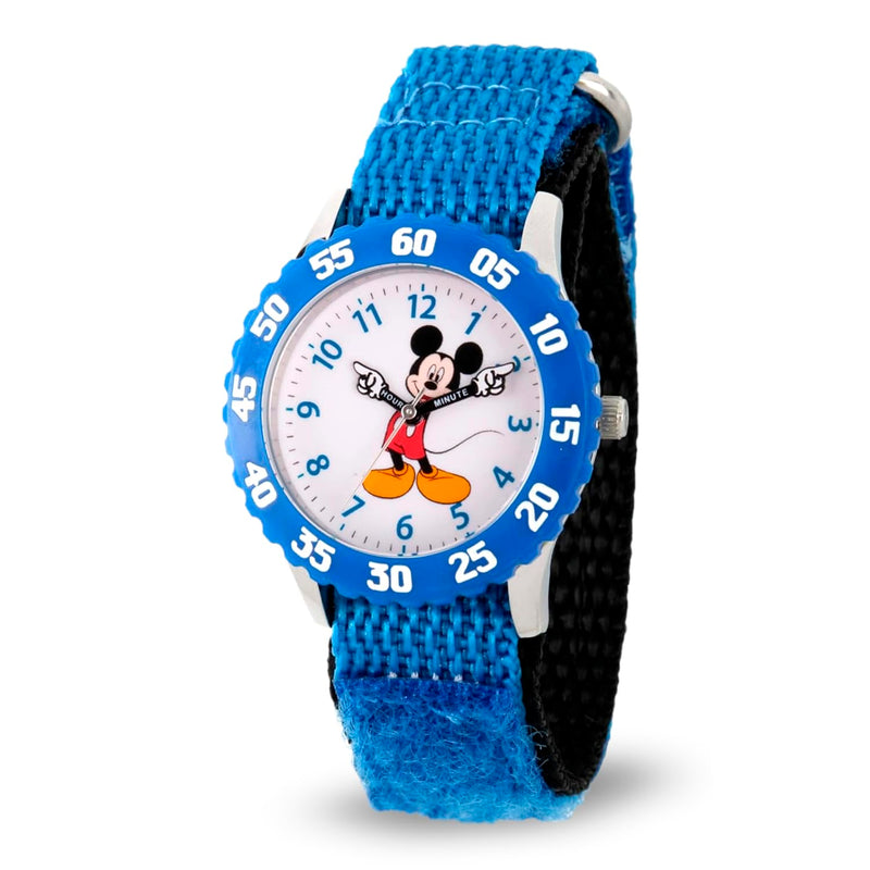 Disney Mickey Mouse Kids' Bezel Stainless Steel Time Teacher Analog Nylon Strap Watch