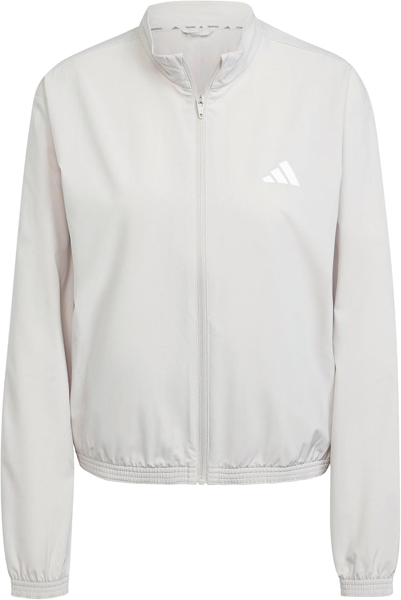 womens Train Essentials 3-Stripes Woven Warm-Up Jacket Sweatshirt - Beige