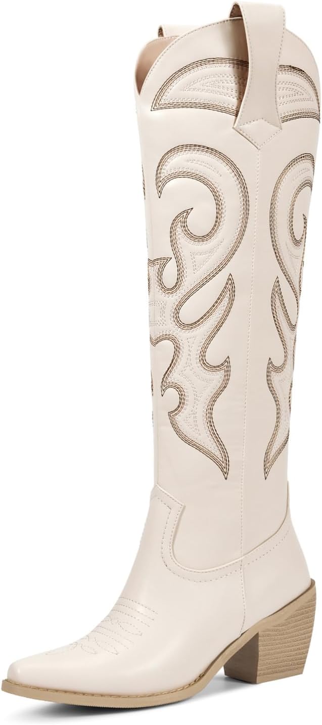 Platform Boots for Women, Heeled Combat Boots Chunky Heel Booties Round Toe Lace Up High Heel Ankle Boots - H-beige