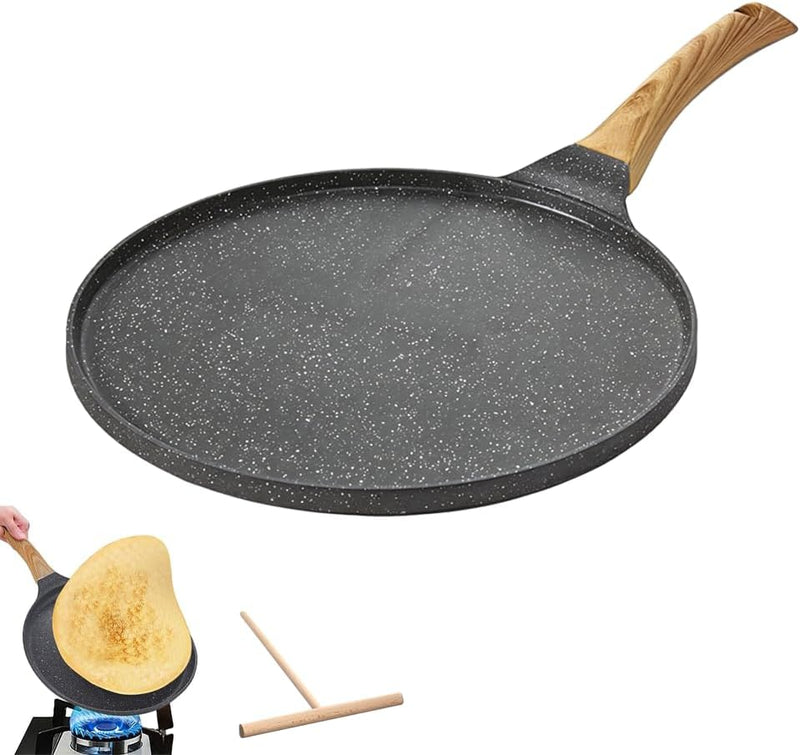 Non-stick flat frying pan, pancake pan, with an ergonomic detachable handle and spreading tool, suitable for various stoves (gray, 26 cm) - 30cm