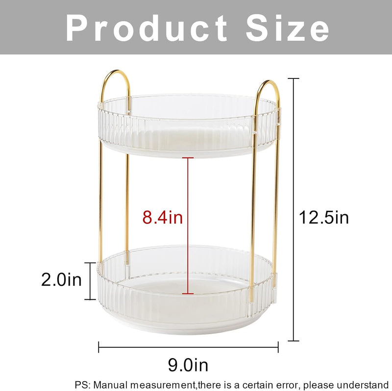 INVSSENE 360° Rotating Makeup Organizer, Bathroom Make Up Spinning Holder Rack, Large Capacity Cosmetics Storage Vanity Shelf Countertop, Fits Cosmetics, Perfume, Skincare, Lipsticks(2 Tiers, Green)