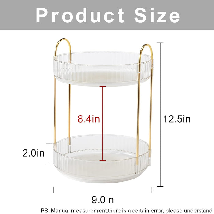 INVSSENE 360° Rotating Makeup Organizer, Bathroom Make Up Spinning Holder Rack, Large Capacity Cosmetics Storage Vanity Shelf Countertop, Fits Cosmetics, Perfume, Skincare, Lipsticks(2 Tiers, Green)