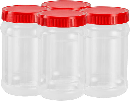 Royalford 750ml PET Jar- RF11877 Round Airtight, Set of 4 Premium-Quality Storage Canisters Transparent Jar Clear Body with Red Lid