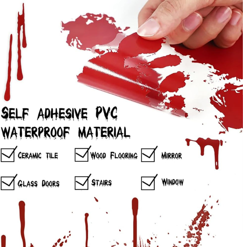 Halloween Bloody Handprint Footprint Stickers Decorations, 8 Sheets/64 Pcs Halloween Wall Window Floor Clings Decals, Scary Stickers For Haunted House Party