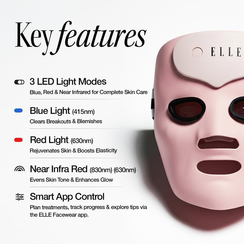 ELLE Radiance Boost Pro LED Face Mask FDA Approved & Clinically Proven Light Therapy for Glowing, Youthful Skin Red, Blue & Infrared Light Boosts Collagen, Reduce Wrinkles, Breakouts & Blemishes