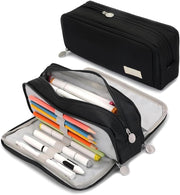 Pencil Case, Large Capacity Aesthetic Pencil Pouch with Durable Zipper, Marker Pen Case for Women & Men, Adults Portable Storage Organizer Bag for College, Office, Travel (Blue) - Black