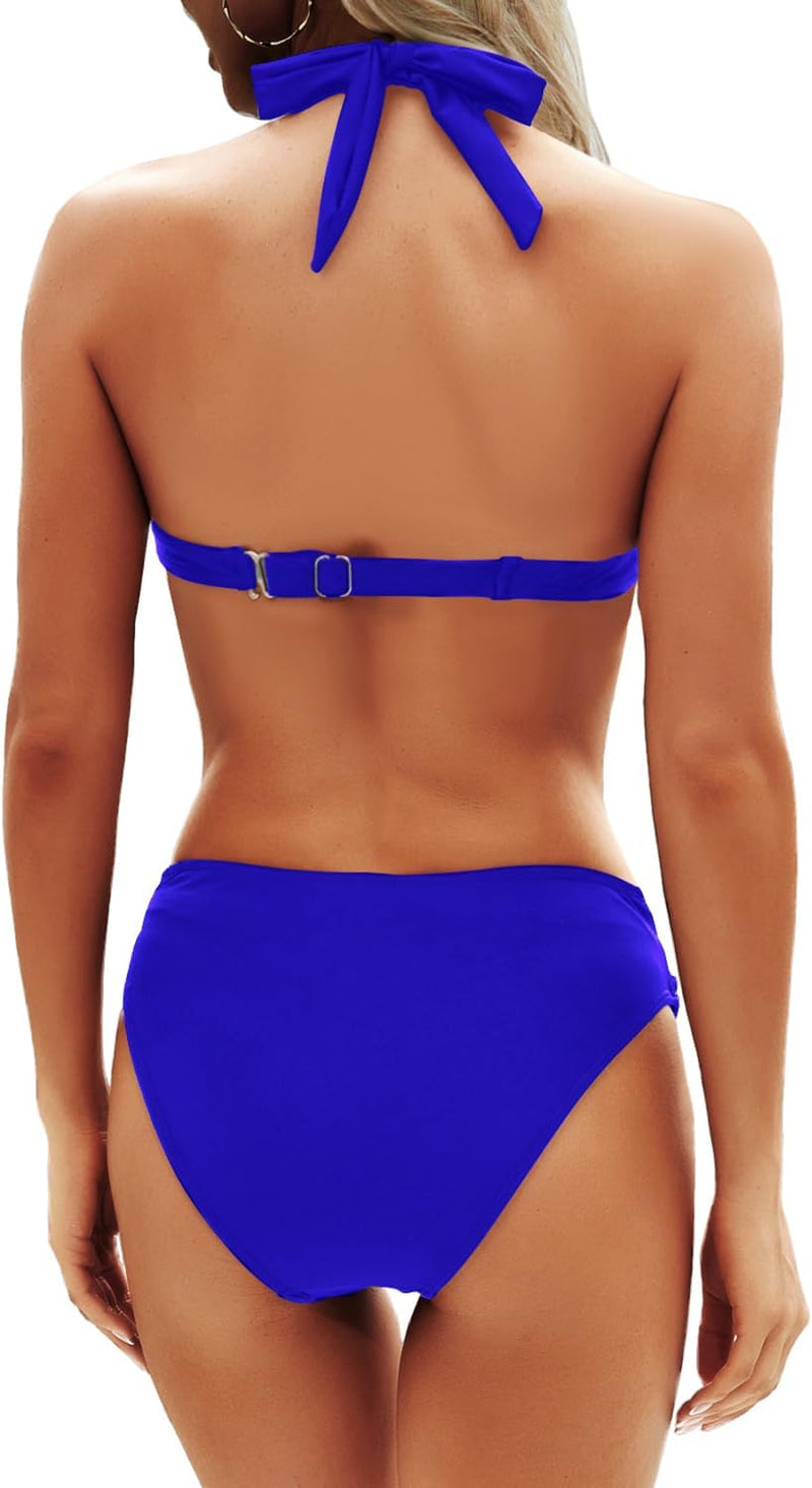 Yonique Women Two Piece Bathing Suits Push Up Bikini Set Halter Swimsuit Vintage Swimwear