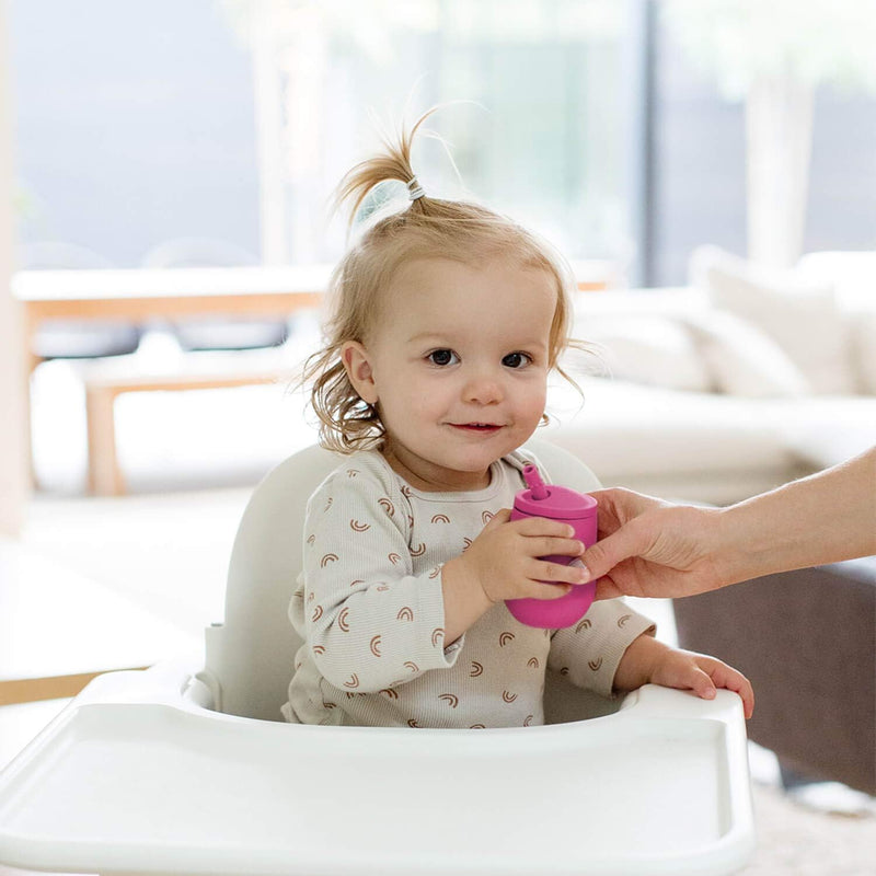 ez pz Ezpz Mini Cup + Straw Training System (Blush) - 100% Silicone Training Cup For Infants + Toddlers - Designed By A Pediatric Feeding Specialist - 9 Months+