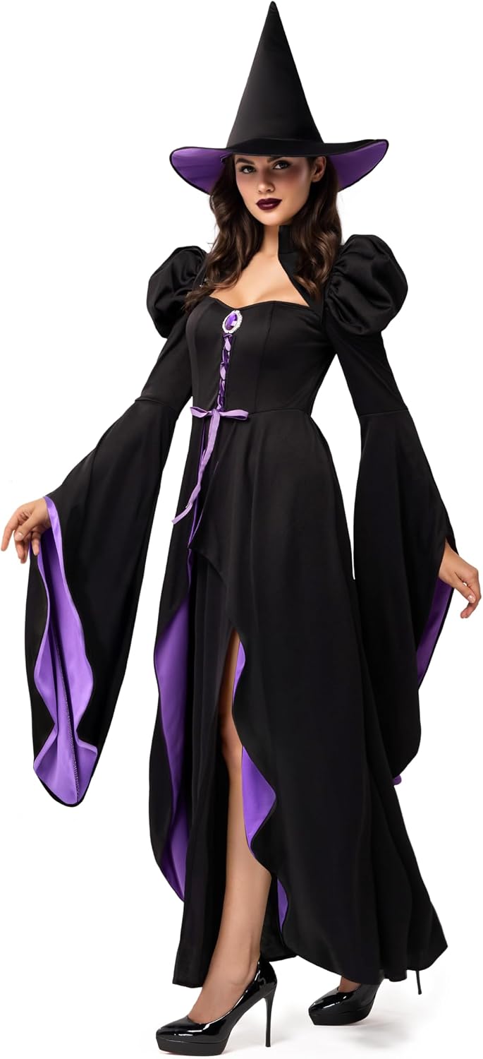 Spooktacular Creations Classic Witch Womens Halloween Costumes 2026, Costume with Witch Dress Hat Accessory for Cosplay