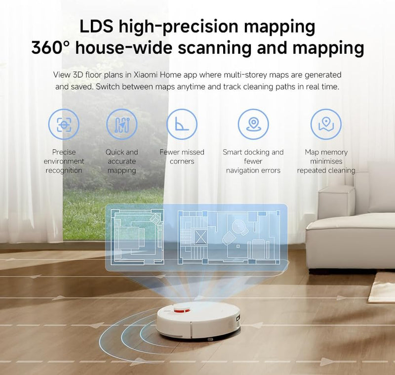 Xiaomi Robot Vacuum H40, 10000Pa powerful suction, LDS Navigation, Smart Mapping, Anti-tangle brush, Auto Dust Emptying, 180min Runtime, Works with Xiaomi Home App, Voice Control