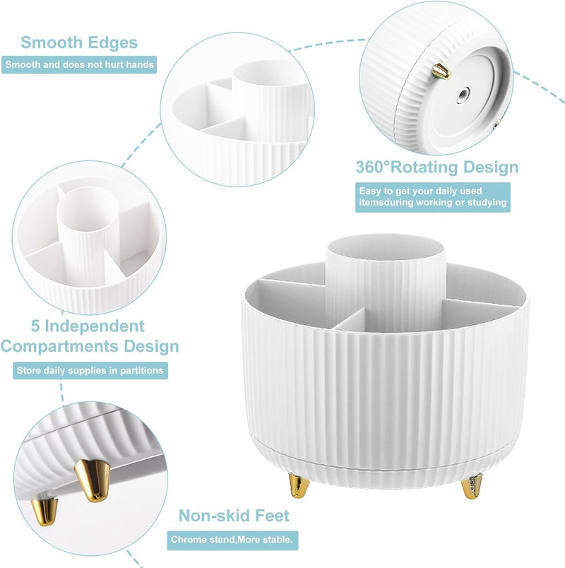 McMola Pencil Holder For Desk,5 Slots 360°Degree Rotating Desk Organizers And Accessories,Desktop Storage Stationery Supplies Organizer, Cute Pencil Cup Pot For Office, School, Home