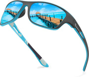 KUGUAOK Polarized Sports Sunglasses for Men Driving Cycling Fishing Sun Glasses 100% UV Protection Goggles, One Size - Blue Mirror