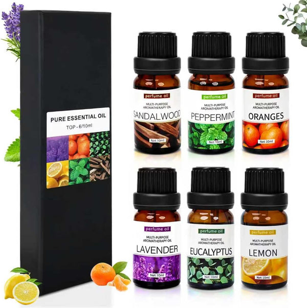 SKY-TOUCH Essential Oil Aroma Diffuser 700ml, Upgraded Aromatherapy Diffuser with 4 Timer and 7 Color Lights, Cool Mist Humidifier with Auto Shut-off Function, Diffuser for Home Bedroom Office - 6pcs Essential Oils Set
