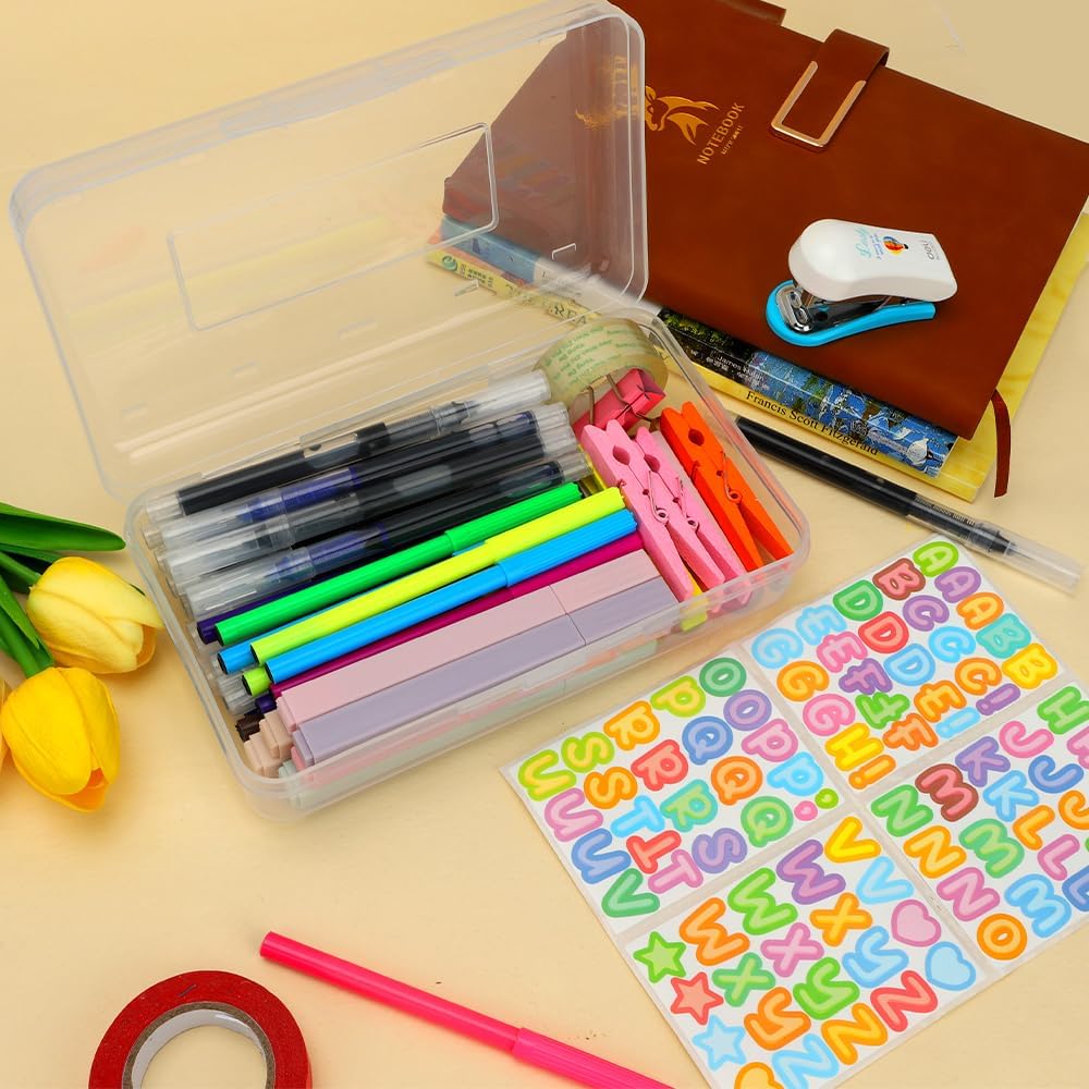 Pencil Box, Large Capacity Pencil Case,1 Pack Plastic Pencil Case Boxes, Clear Crayon Box with Snap-tight Lid Stackable Design, Hard Pencil Case,Supply Boxes for Office Supplies, White
