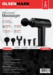 Olsenmark 6-in-1 Percussion Massage Gun Cordless & Rechargeable Deep Tissue Massager with 6 Detachable Heads, 6 Speed Levels, Ergonomic Grip for Full-Body Pain Relief, Stress Reduction, Black