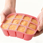 Silicone Food Freezer Tray with Lid, 4 Compartment BPA Free Portion Control Tray for Homemade Sauces & Food Storage, Dishwasher/Microwave/Freezer Safe Ice Cube Maker (Pink) - Pink 12 Compartment