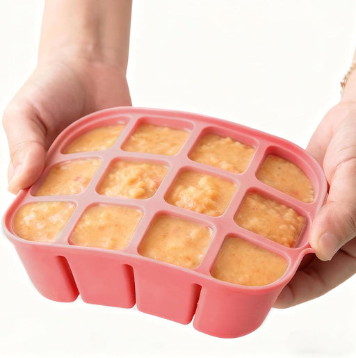 Silicone Food Freezer Tray with Lid, 4 Compartment BPA Free Portion Control Tray for Homemade Sauces & Food Storage, Dishwasher/Microwave/Freezer Safe Ice Cube Maker (Pink) - Pink 12 Compartment