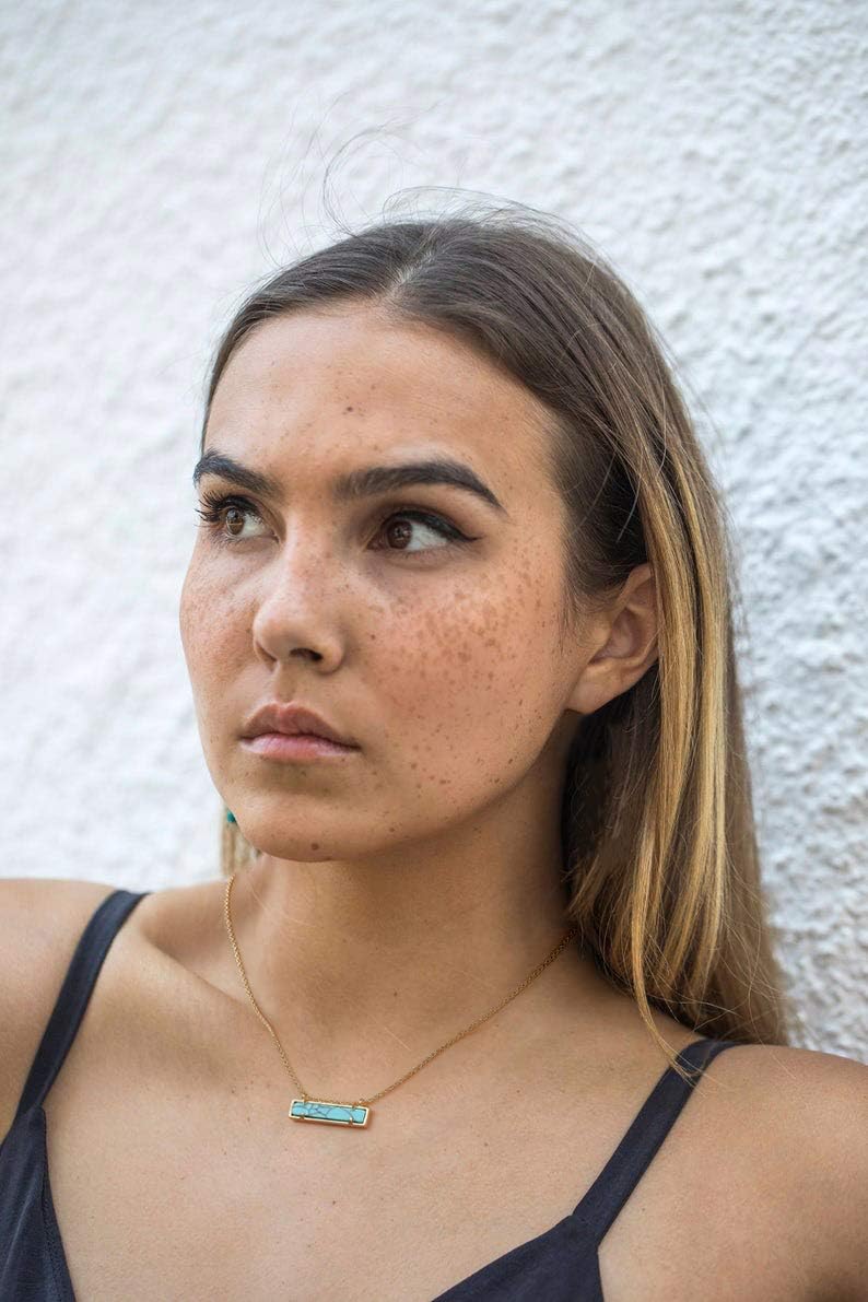 18k Gold Chain Choker Dainty Turquoise Beads Bar Necklace for Women Handmade Gemstone Jewelry for Mother's Day - #3 Turquoise