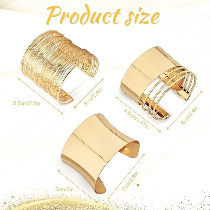 4PCS Gold Chunky Cuff Bracelets for Women Irregular Minimalist Statement Bangle Bracelets Set Open Wide Bangle Arm Cuff Upper Arm Punk Jewelry