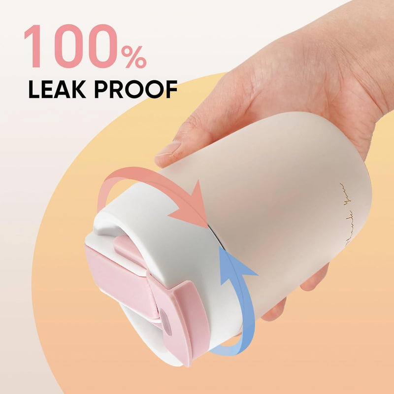 Travel Coffee Mug with Ceramic Coating, 12oz Double Wall Insulated Coffee Tumbler with Lid and Straw, Stainless Steel Leak Proof Tumbler Reusable Coffee Cup for Cold&Hot Drinks, Men Women, Pink