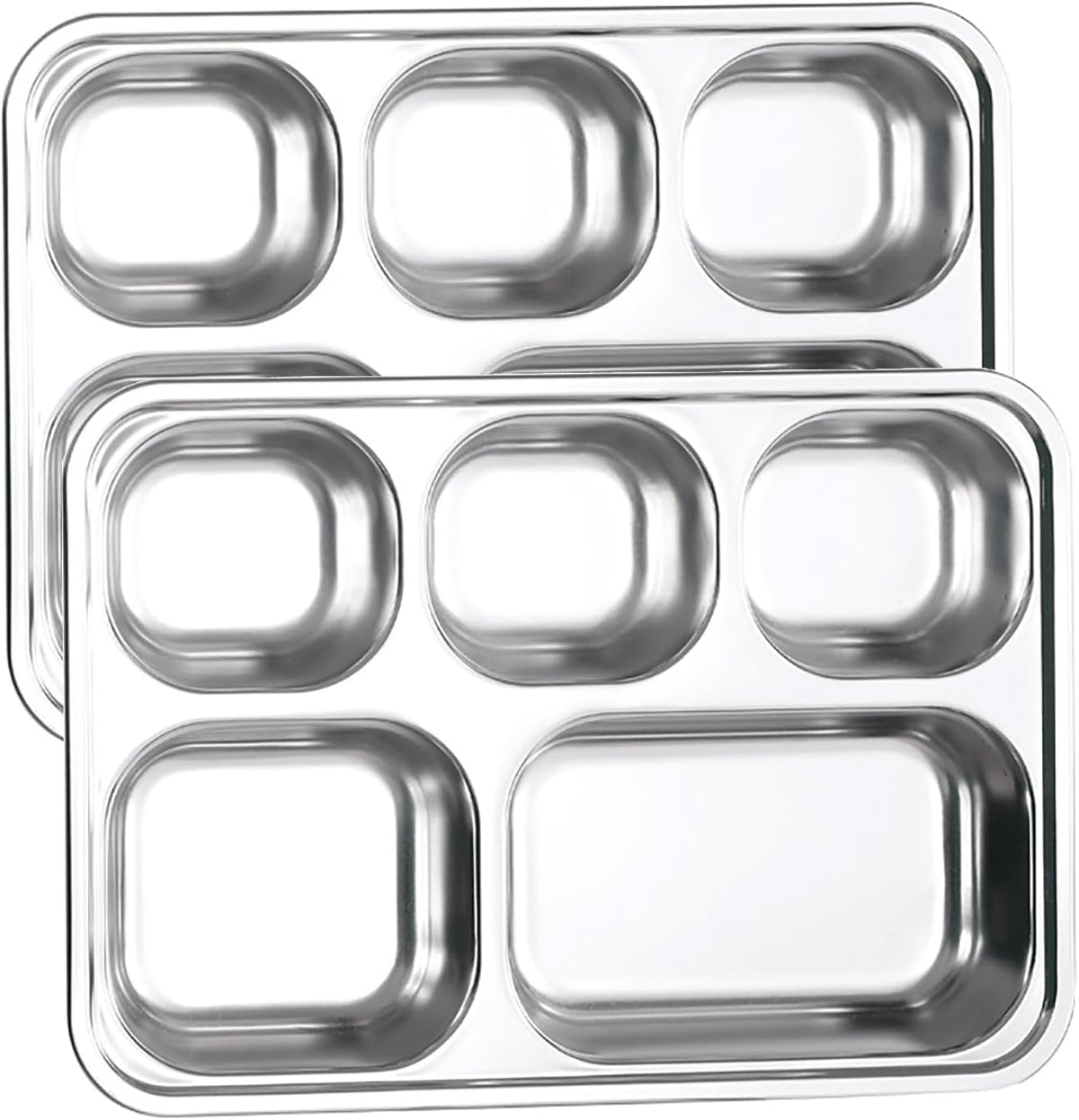 Stainless Steel Bento Box Tray Lunch Box - 2 Pack Snack Boxes & Bento Trays 5 Compartments for Kids Adult School, Lunch, Restaurant – image 2
