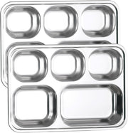 Stainless Steel Bento Box Tray Lunch Box - 2 Pack Snack Boxes & Bento Trays 5 Compartments for Kids Adult School, Lunch, Restaurant