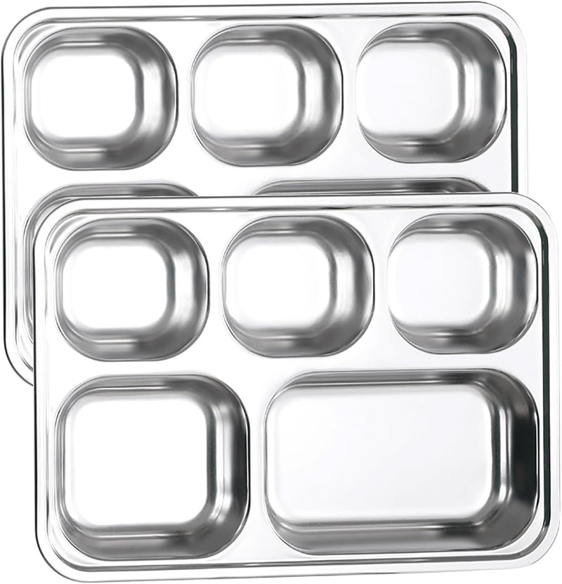 Stainless Steel Bento Box Tray Lunch Box - 2 Pack Snack Boxes & Bento Trays 5 Compartments for Kids Adult School, Lunch, Restaurant