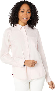 Women's Solid Button Collared Shirt with Adjustable Sleeves - Ballerina Pink 01