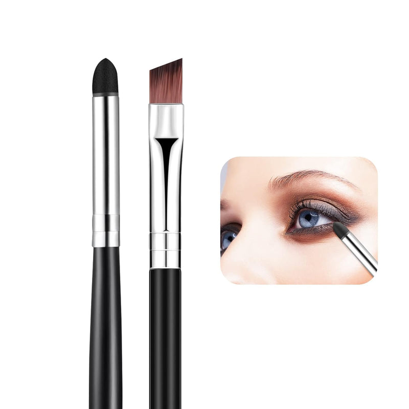 Eyeliner and Smudge Brush Set, Fine Angled Thin Slanted Eyebrow Brush, Sponge Eyeshadow Pencil Eye Makeup Brushes, Soft Makeup Tools for Blending Eye Shadow Liner Foundation Powder