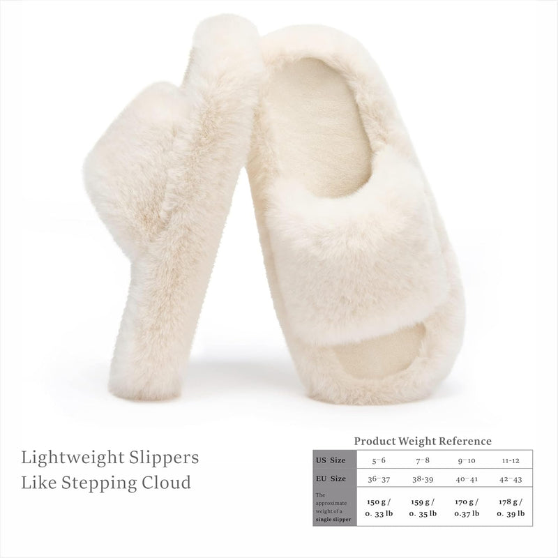 Fuzzy Slippers for Women, Memory Foam House Slippers, Platform Fluffy Slippers Fuzzy Plush Anti-Skid Furry Open toe Bedroom Shoes Faux Fur Slides for Women Trendy Womens Slippers Comfy gift (39 Size)