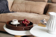 HofferRuffer Ms.Box PU Leather Round Serving Tray with Handles, Brown - Brown