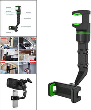 360 Rearview Mirror Phone Holder - Universal Car Phone and GPS Mount, 360 Rotating Car Rearview Mirror Mount, Adjustable, Easy Installation, Compatible with All Smartphones
