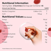 Probiotic Gummies with Prebiotics - Bacillus Coagulans 5 Billion CFU + Inulin (Prebiotic) - Supports Gut Health - for Women & Men - Strawberry & Vanilla - 5 Billion CFU - 90 Gummies