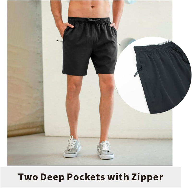 Paratoland Mens Casual Gym Shorts with Two Zipper Pockets Drawstring Quick Dry Sports Shorts Good for Workout Exercise Training Running and Swimming