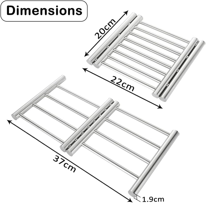 HEXAR Stainless Steel Extendable Coaster, Hot Pot Placement Trivet, 22 to 37cm for Home Kitchen Dining Table, More Than Two Pots, Table Mat Kitchen Dining Tableware Accessories