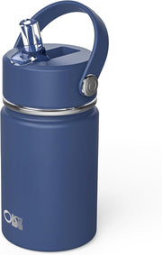 14oz Kids Water Bottle with Straw Lid, Vacuum Insulated 316 Stainless Steel Bottles for Kids for School, Leakproof, Easy to Clean - Navy Blue